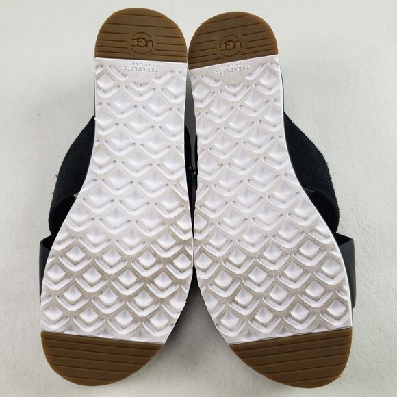 Ugg Kari Leather Slide Sandal Womens 7.5 Black Slip On Open Toe Crisscross Strap - Picture 9 of 10